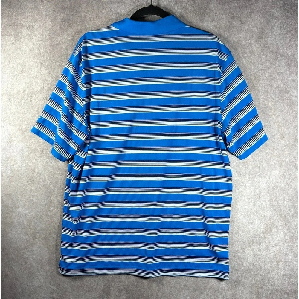Nike Golf Polo Shirt Mens L Blue Dri-Fit Tour‎ Performance Striped Short Sleeve